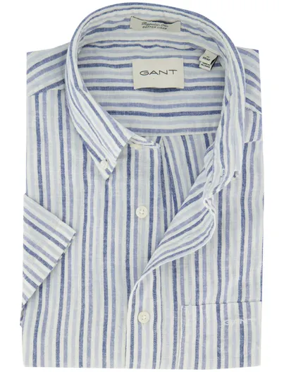 Gant Blauw streepjes overhemd Gant linnen korte mouw