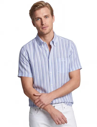 Gant Overhemd Gant regular fit blauwe strepen met borstzak