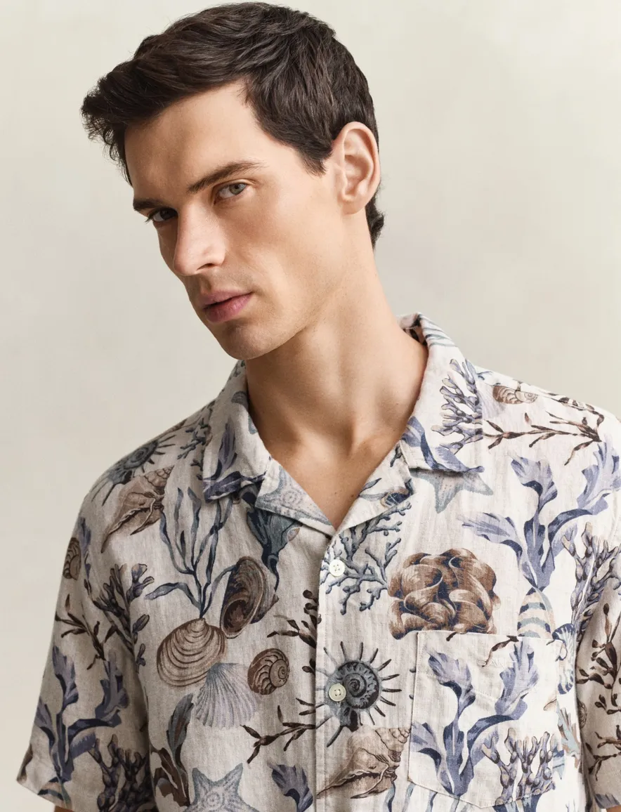 Gant polo beige linnen geprint