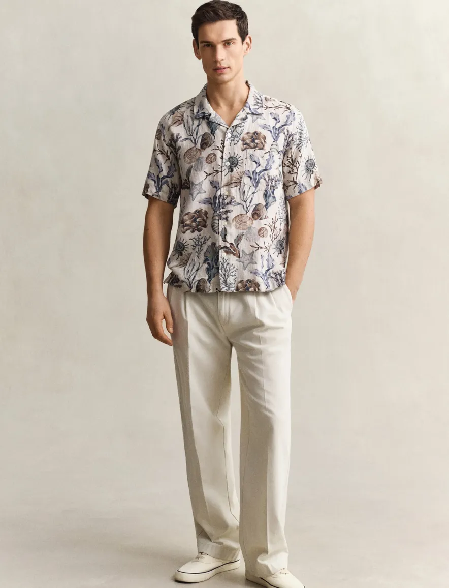 Gant polo beige linnen geprint
