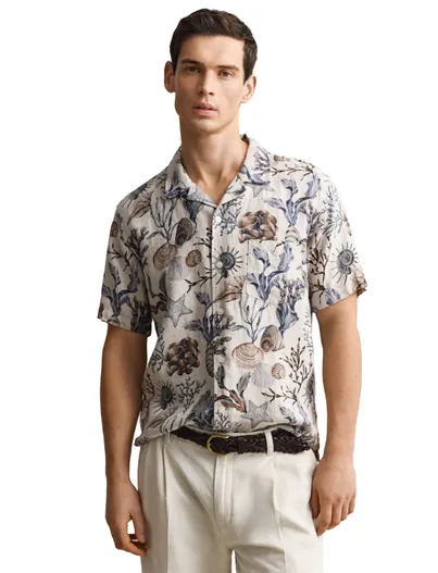 Gant Gant overhemd geprint beige korte mouw