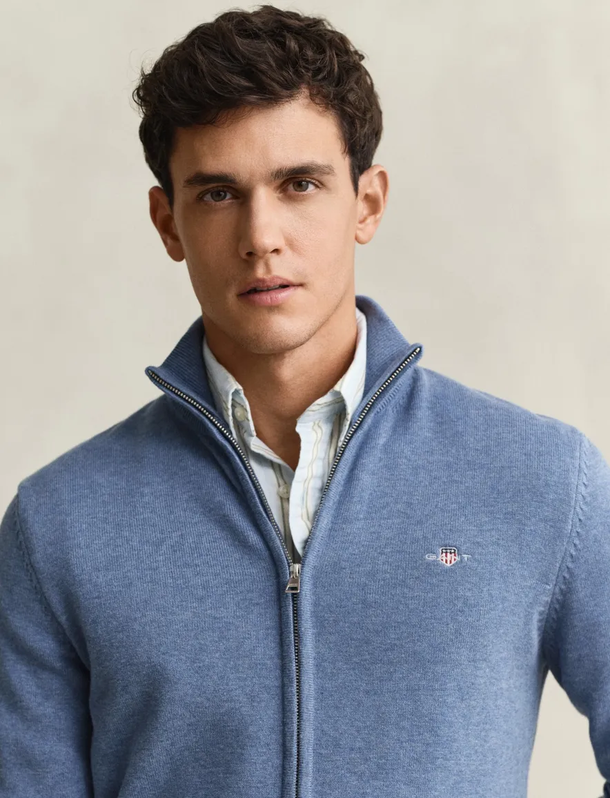 Gant vest blauw gemeleerd katoen