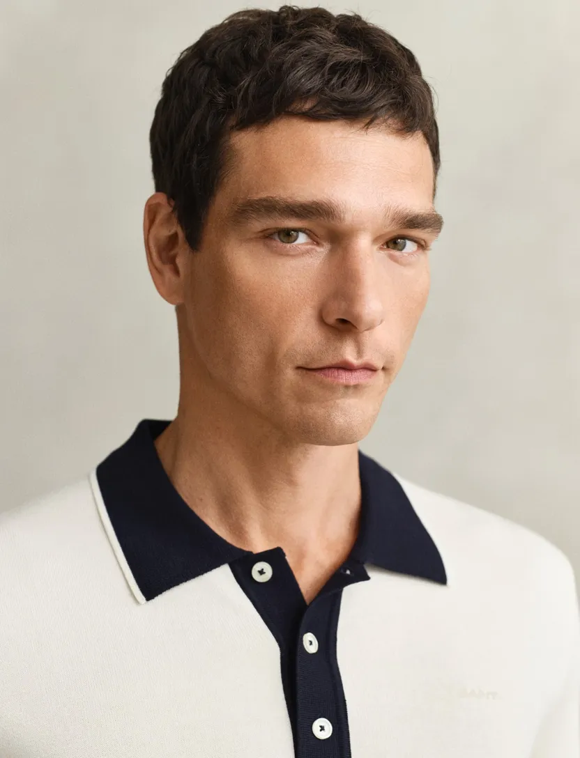 Gant poloshirt creme en navy korte mouw