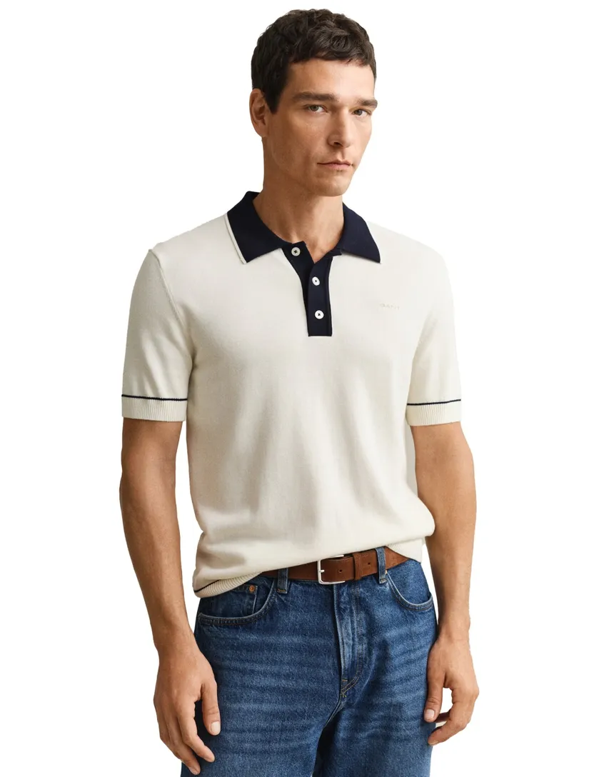 Gant poloshirt creme en navy korte mouw