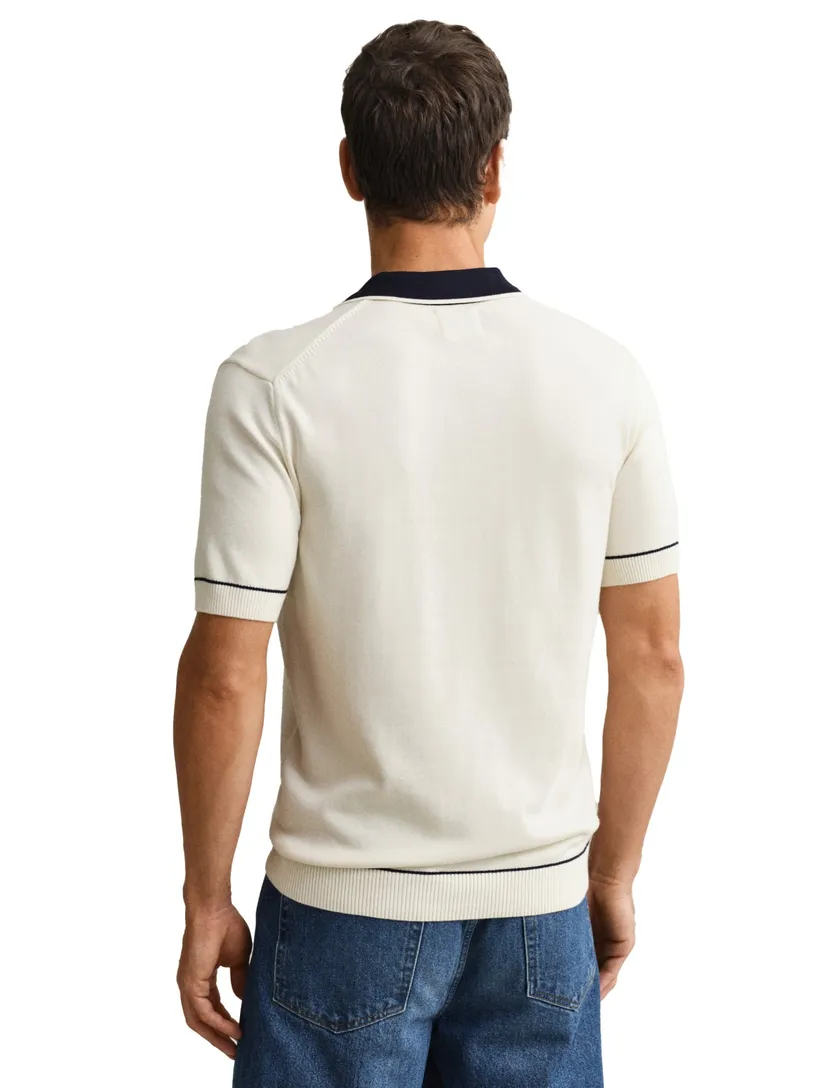 Gant poloshirt creme en navy korte mouw