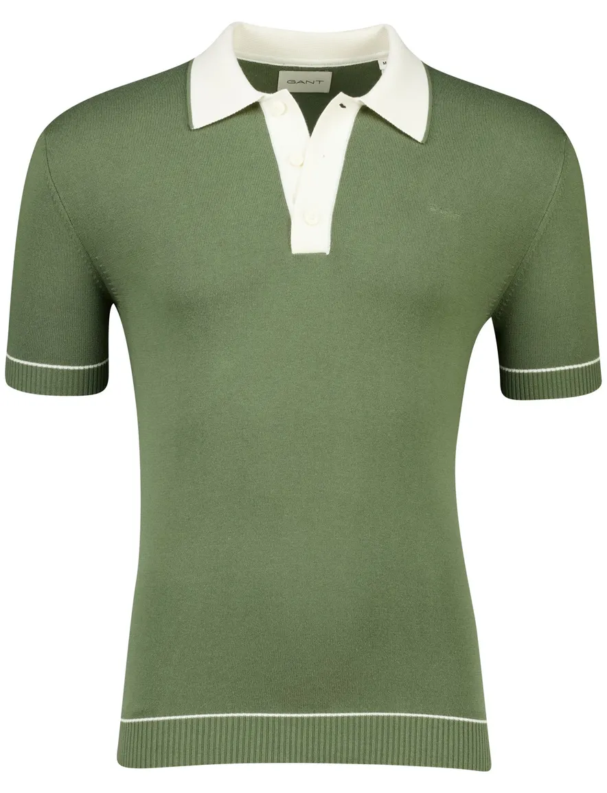Gant polo groen witte kraag knit