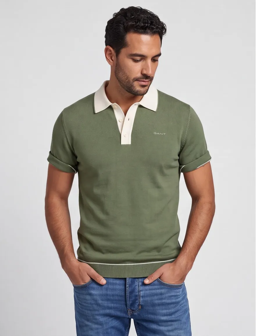 Gant polo groen witte kraag knit