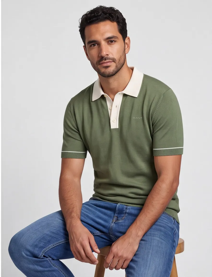 Gant polo groen witte kraag knit