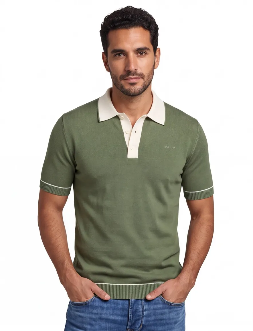 Gant polo groen witte kraag knit