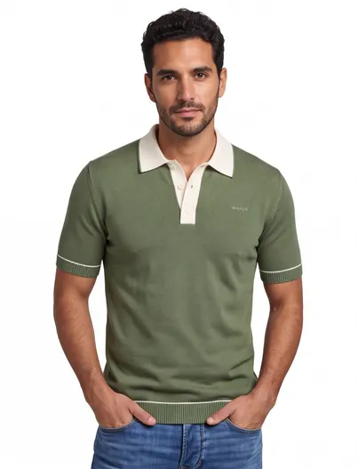 Gant Groen poloshirt groen Gant witte boord