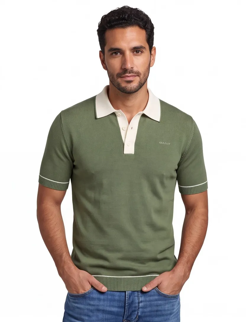Groen poloshirt groen Gant witte boord
