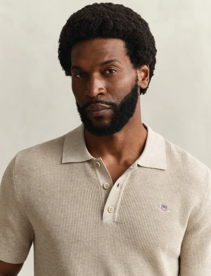 Gant polo beige 3 knoops korte mouw