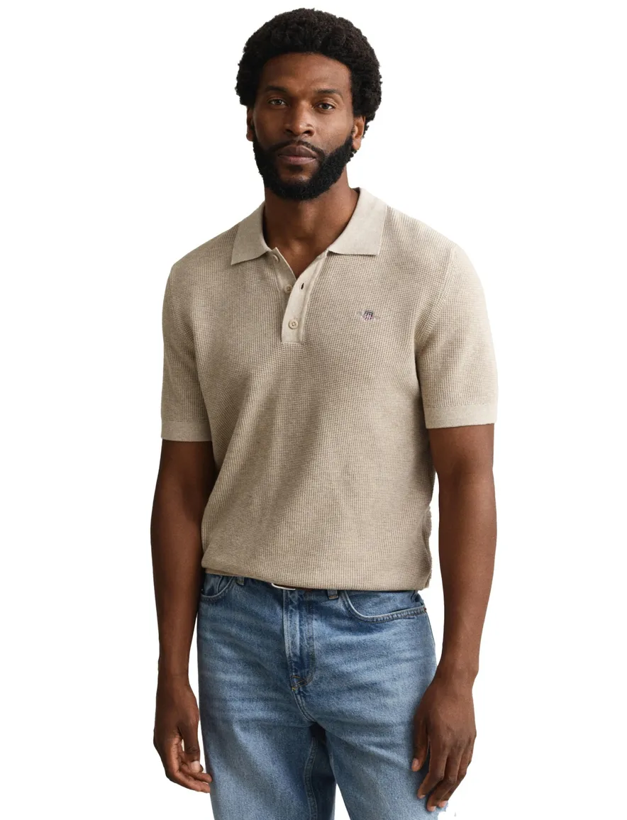 Gant polo beige 3 knoops korte mouw