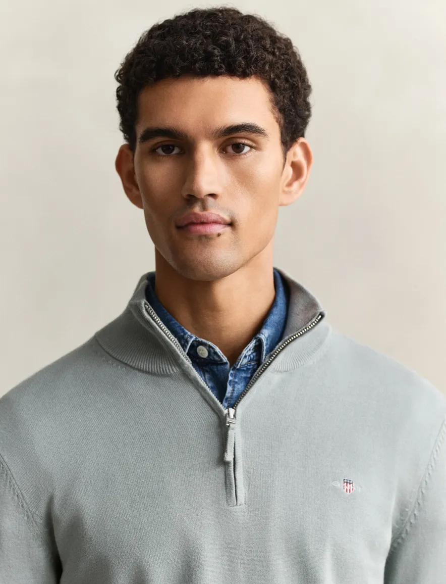 Gant trui grijs half zip effen