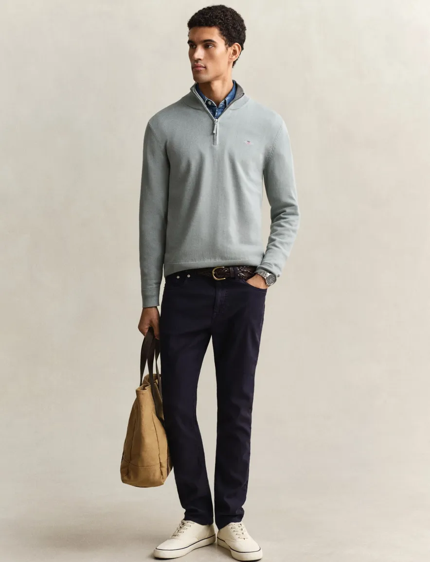 Gant trui grijs half zip effen