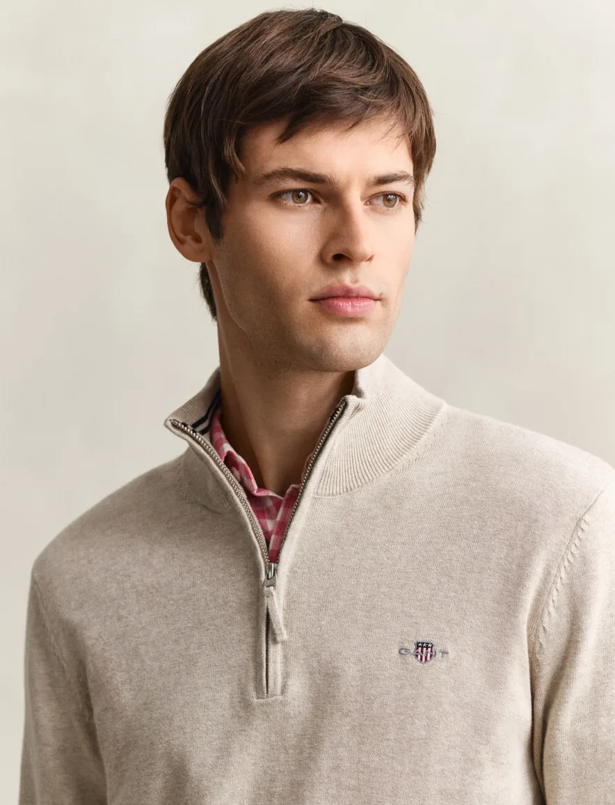 Gant trui beige gemeleerd half zip