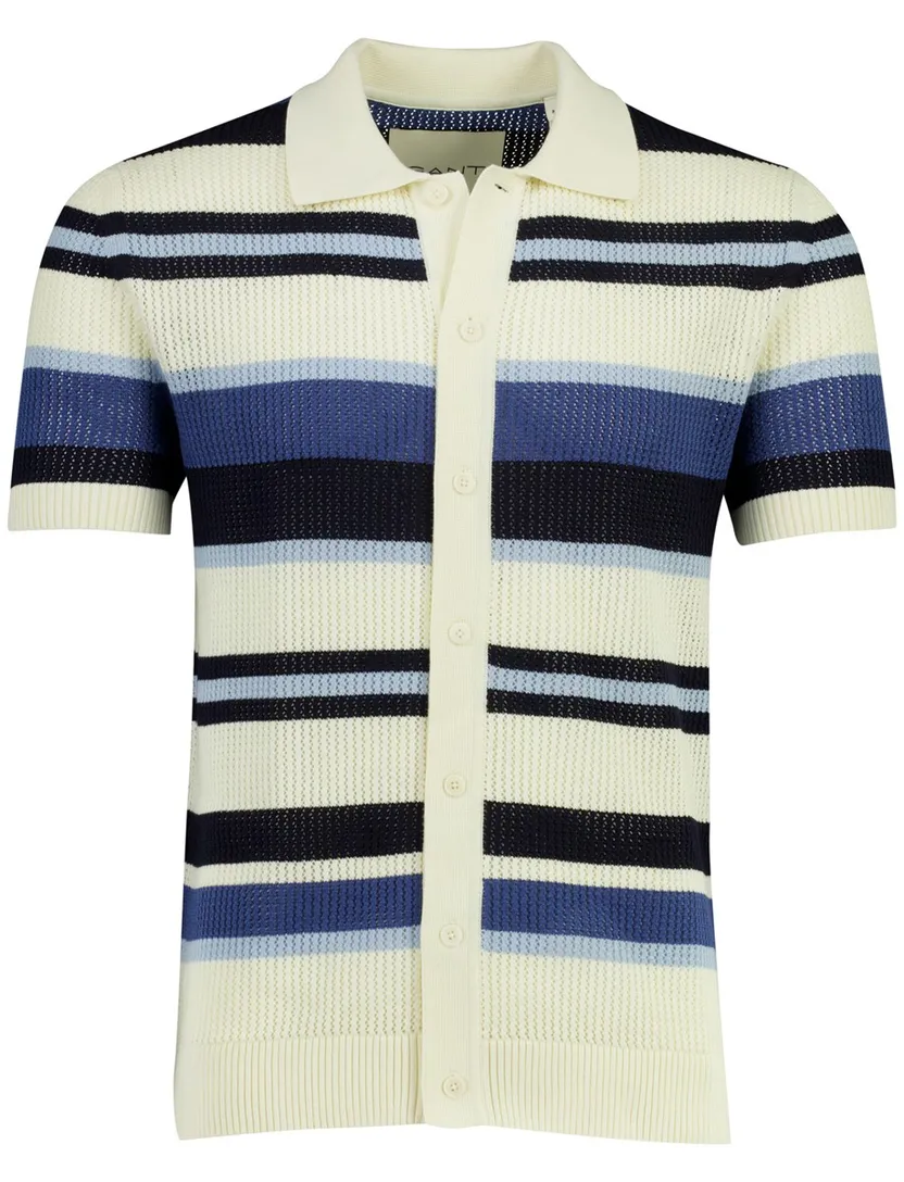 Polo korte mouw Gant gestreept creme donkerblauw