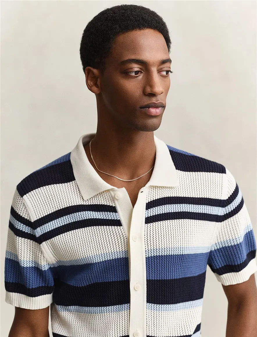 Gant poloshirt gebreid creme knopen
