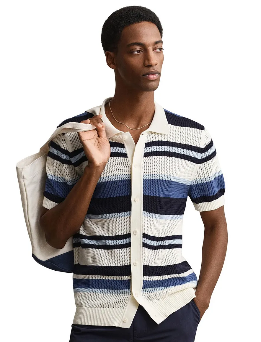 Gant poloshirt gebreid creme knopen