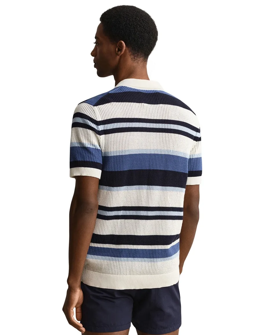 Gant gestreepte polo donkerblauw