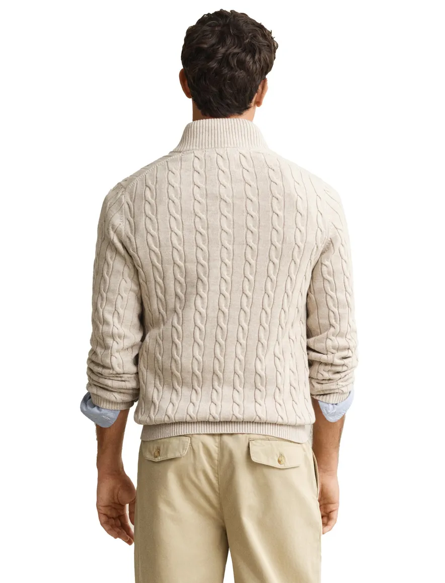 Gant kabeltrui beige half zip katoen