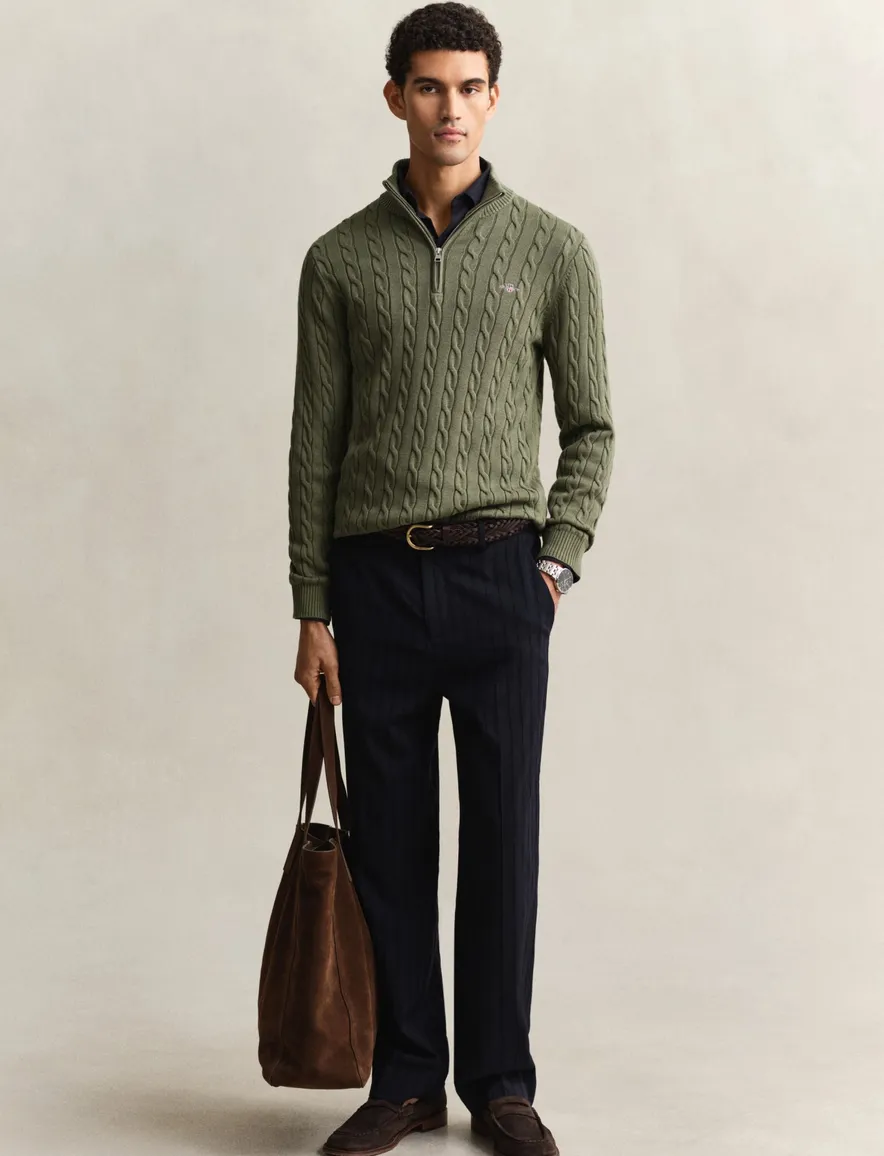 Gant trui groen kabel half zip