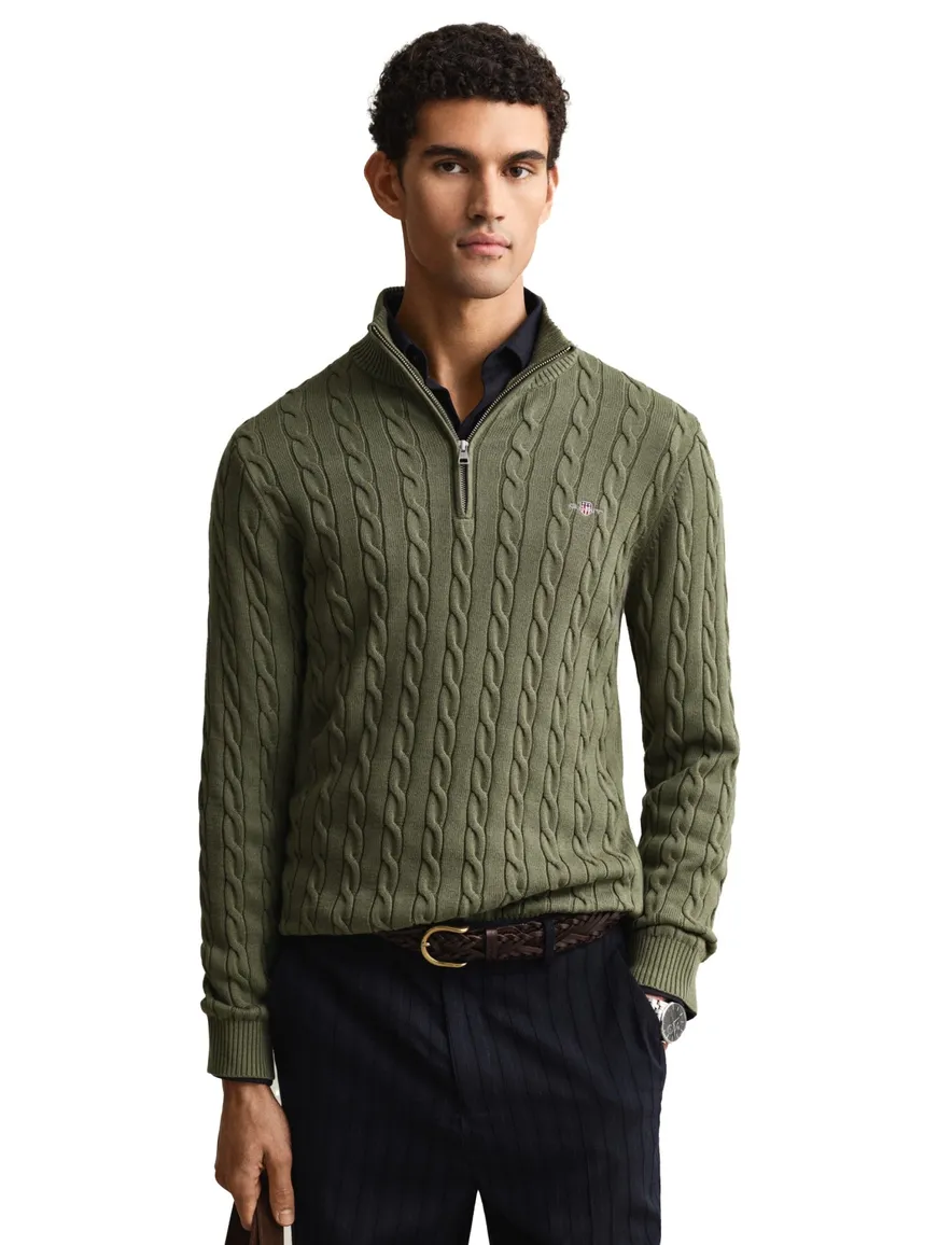 Gant trui groen kabel half zip