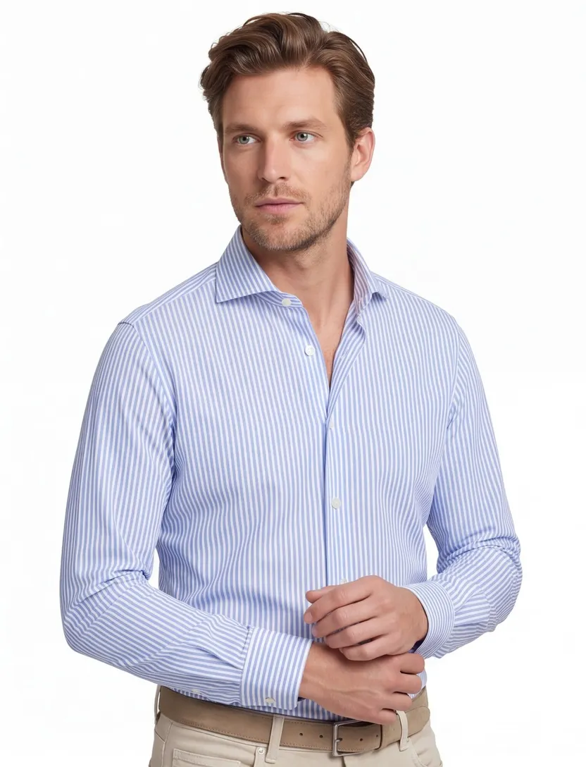 Xacus overhemd lichtblauw gestreept slim fit