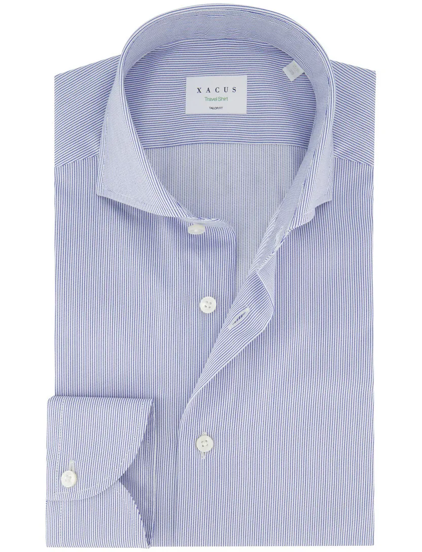 Xacus overhemd Tailor Fit blauwe streep