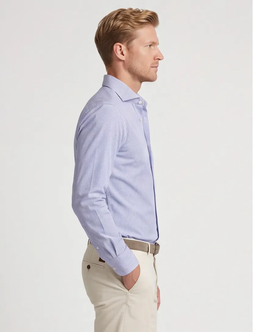 Xacus overhemd Tailor Fit blauwe streep