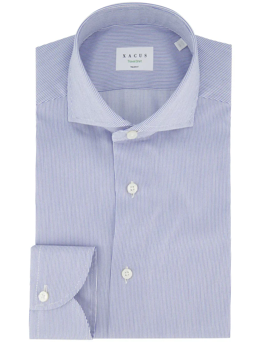 Xacus overhemd Tailor Fit blauwe streep