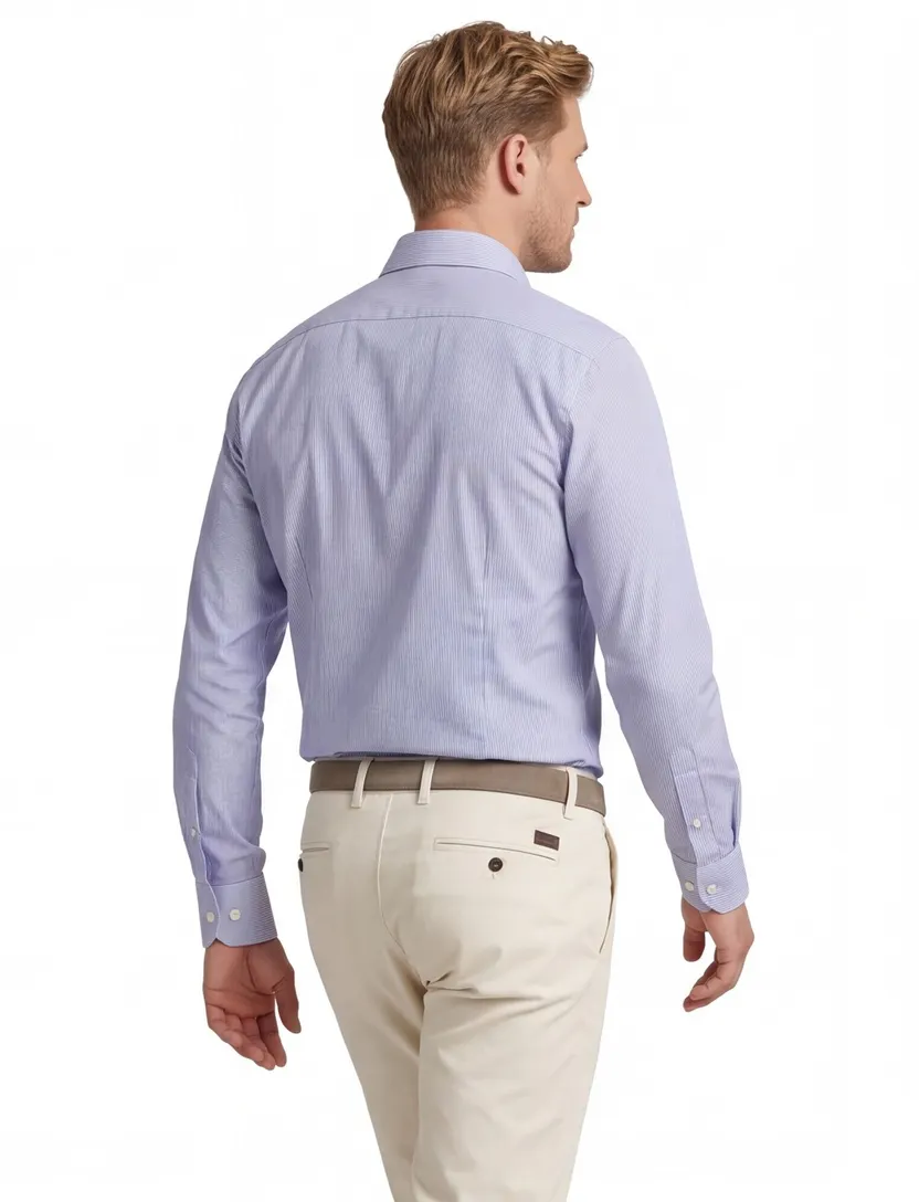 Xacus overhemd Tailor Fit blauwe streep