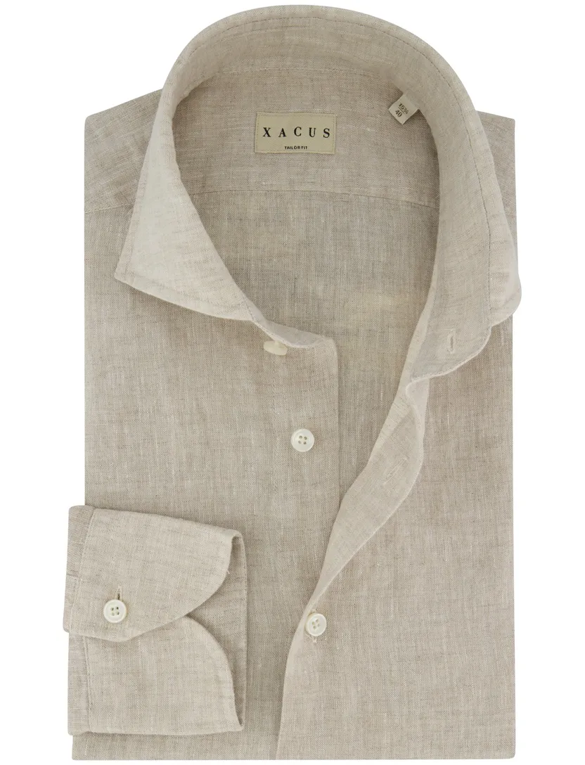 overhemd Xacus Tailor fit beige linnen normale fit