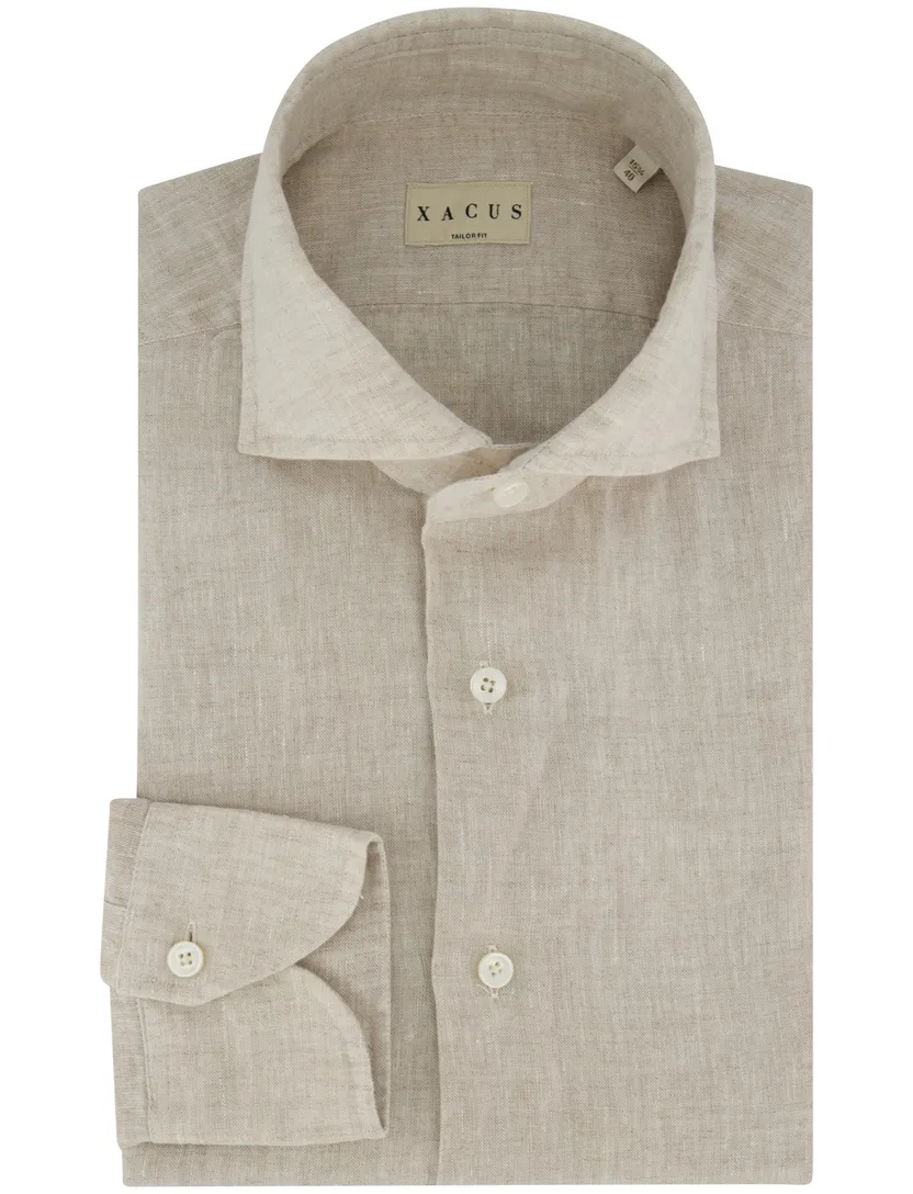 overhemd Xacus Tailor fit beige linnen normale fit