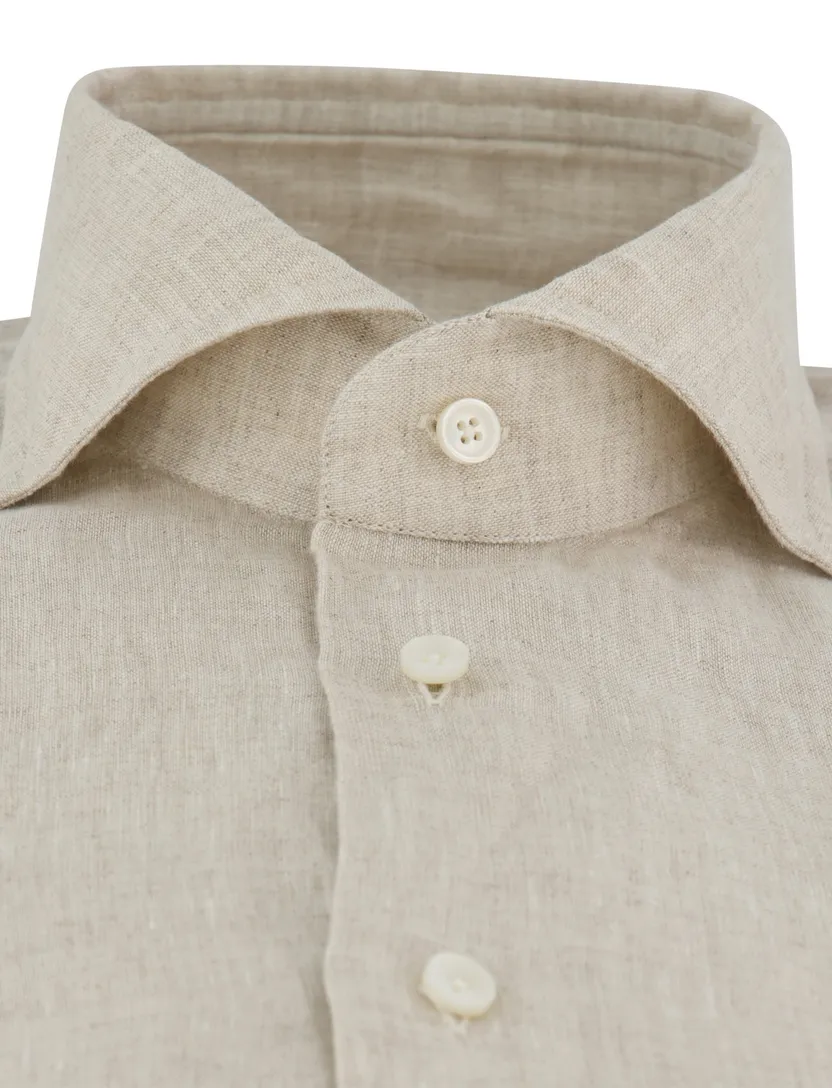 overhemd Xacus Tailor fit beige linnen normale fit