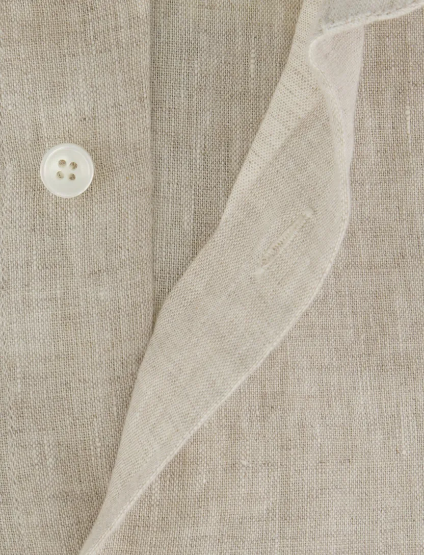 overhemd Xacus Tailor fit beige linnen normale fit