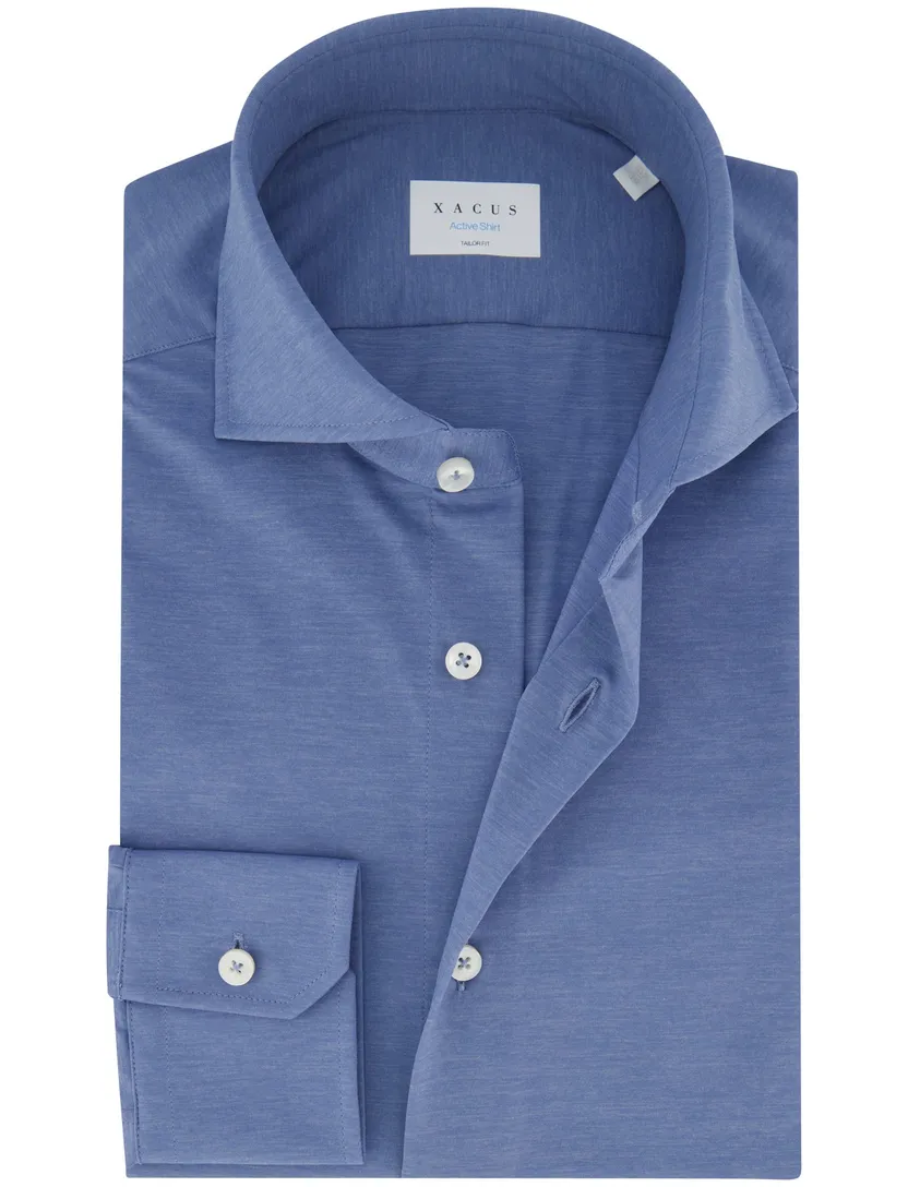 Xacus overhemd blauw cutaway boord normale fit