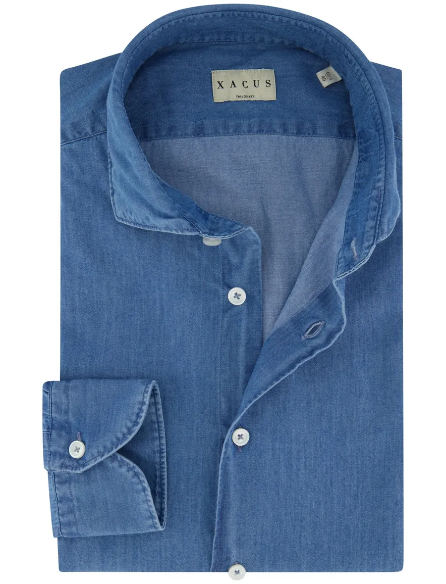 Xacus overhemd blauw cutaway boord
