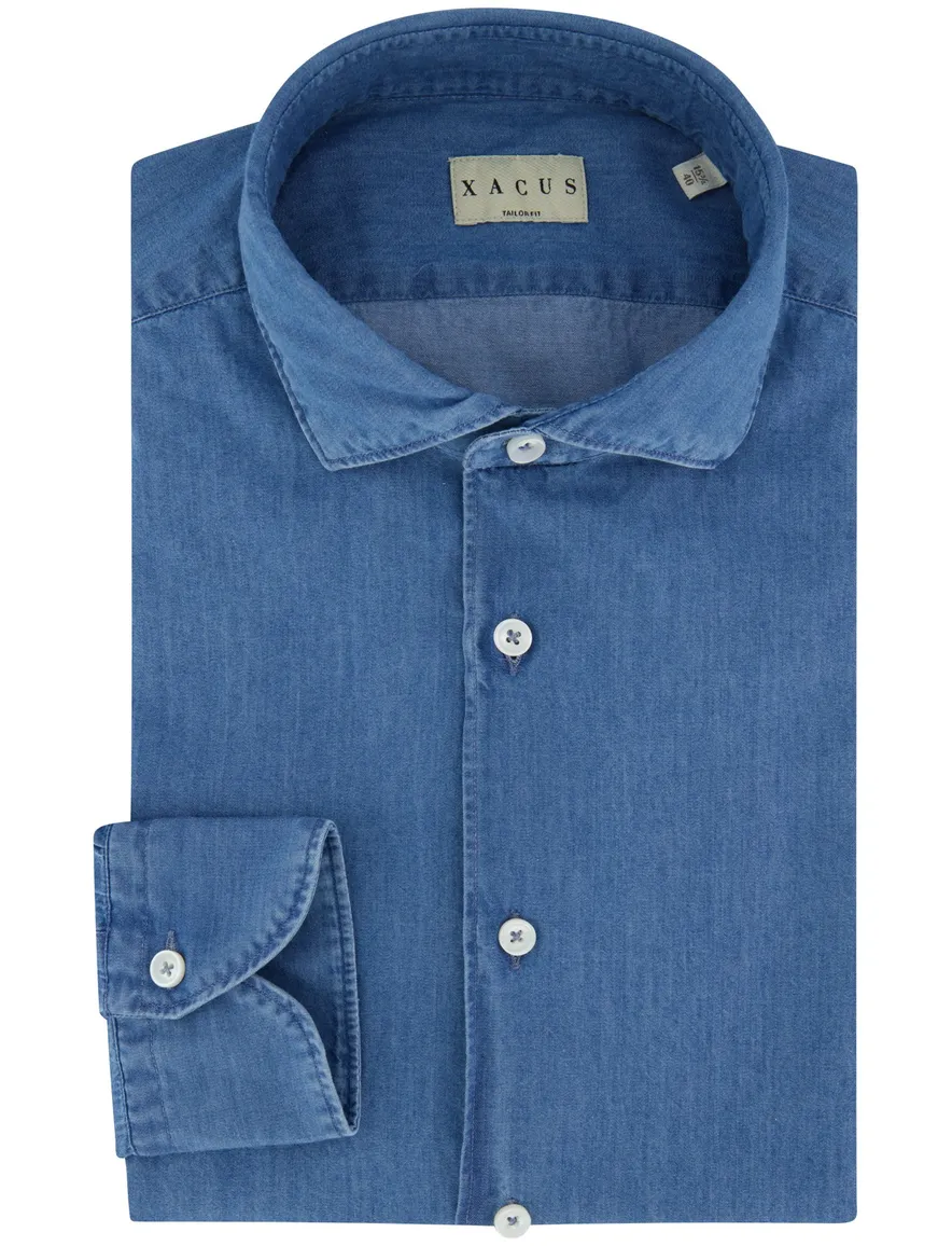 Xacus overhemd blauw cutaway boord