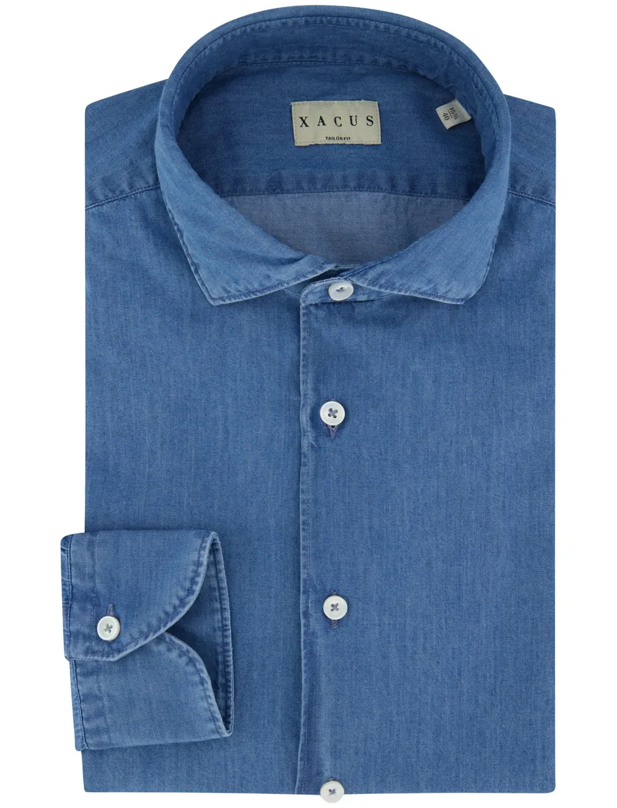 Xacus overhemd blauw denim look