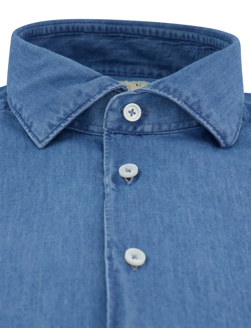 overhemd Xacus normale fit cutaway boord blauw