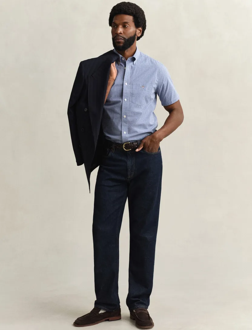 Gant overhemd blauw geruit met borstzak