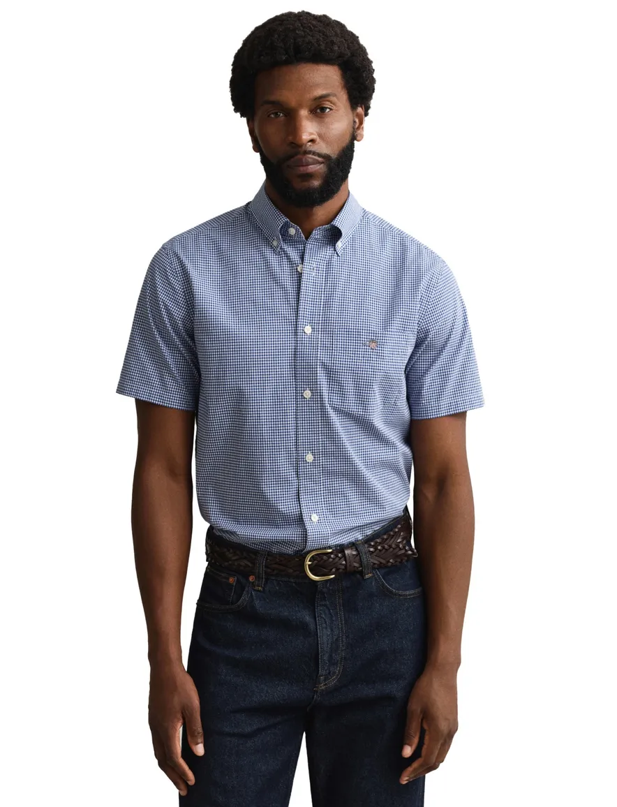 Gant overhemd korte mouw blauw