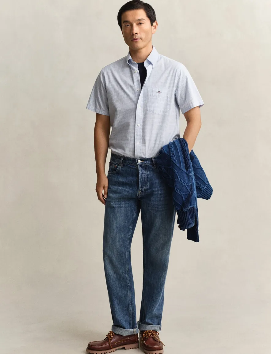 Overhemd Gant blauw geruit met borstzak