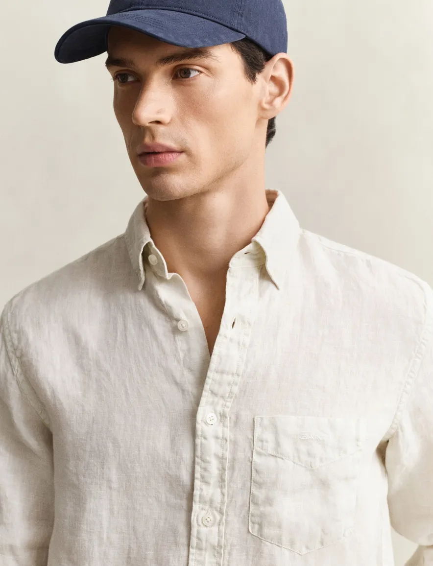 Gant overhemd beige linnen met borstzak