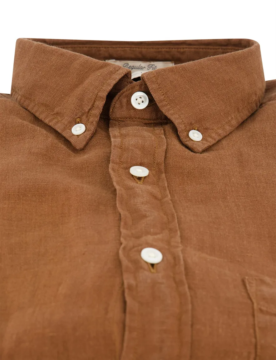 Linnen overhemd bruin Gant wijde fit button down