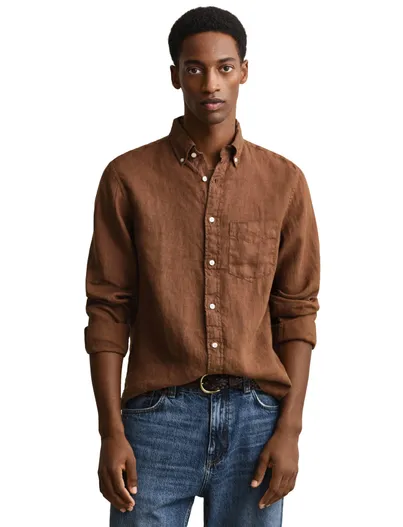 Gant Linnen overhemd bruin Gant wijde fit button down