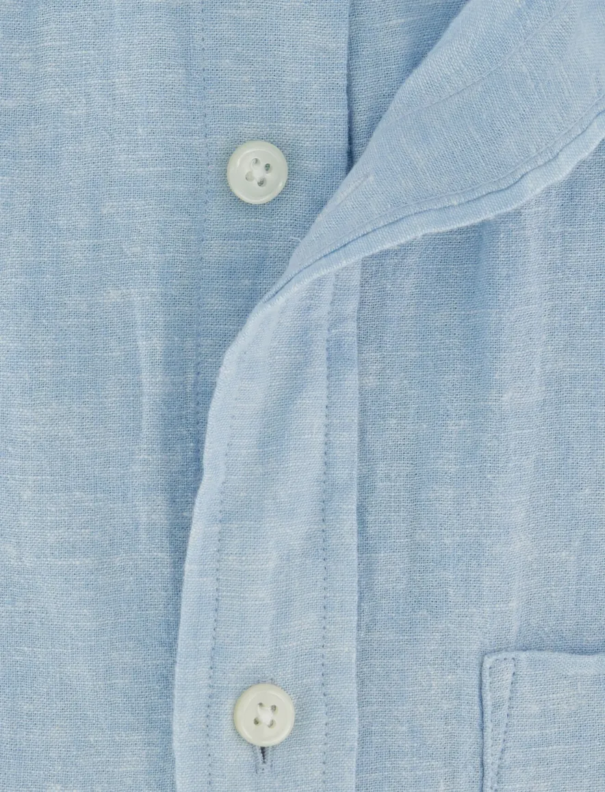 Gant overhemd korte mouw blauw linnen