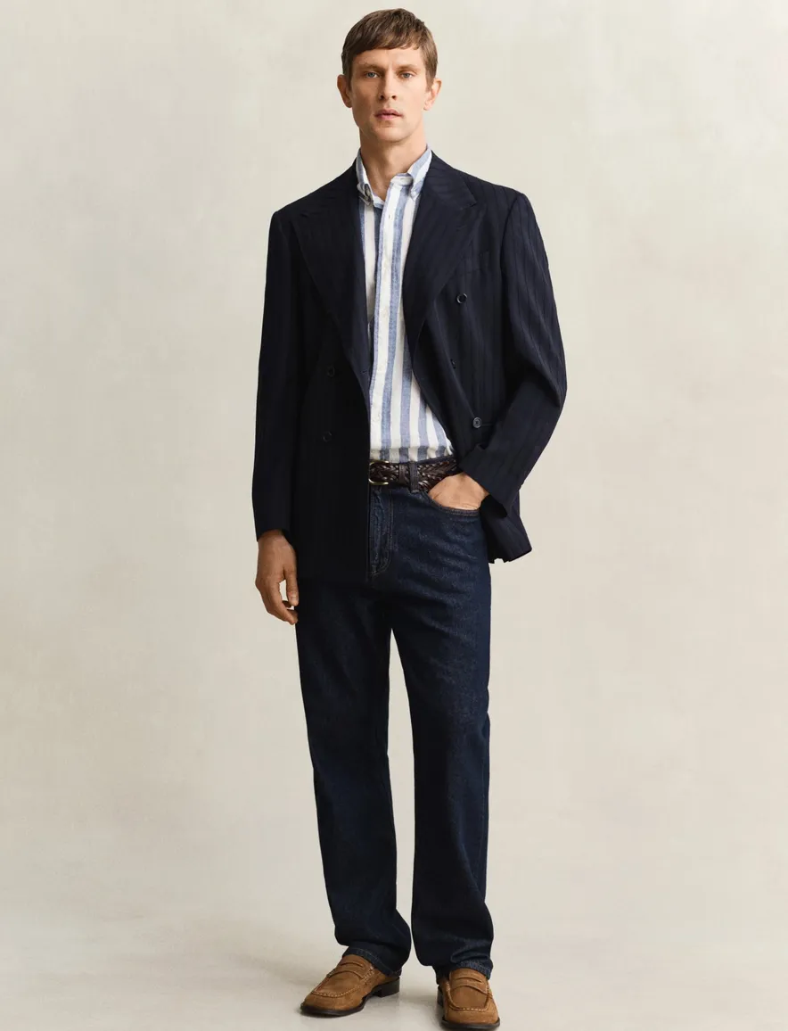 Gant overhemd korte mouw blauw