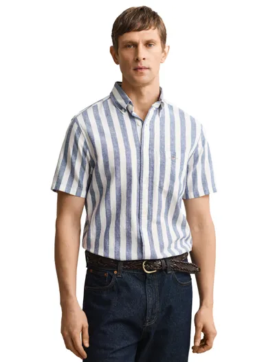 Gant Gant overhemd blauw korte mouw gestreept